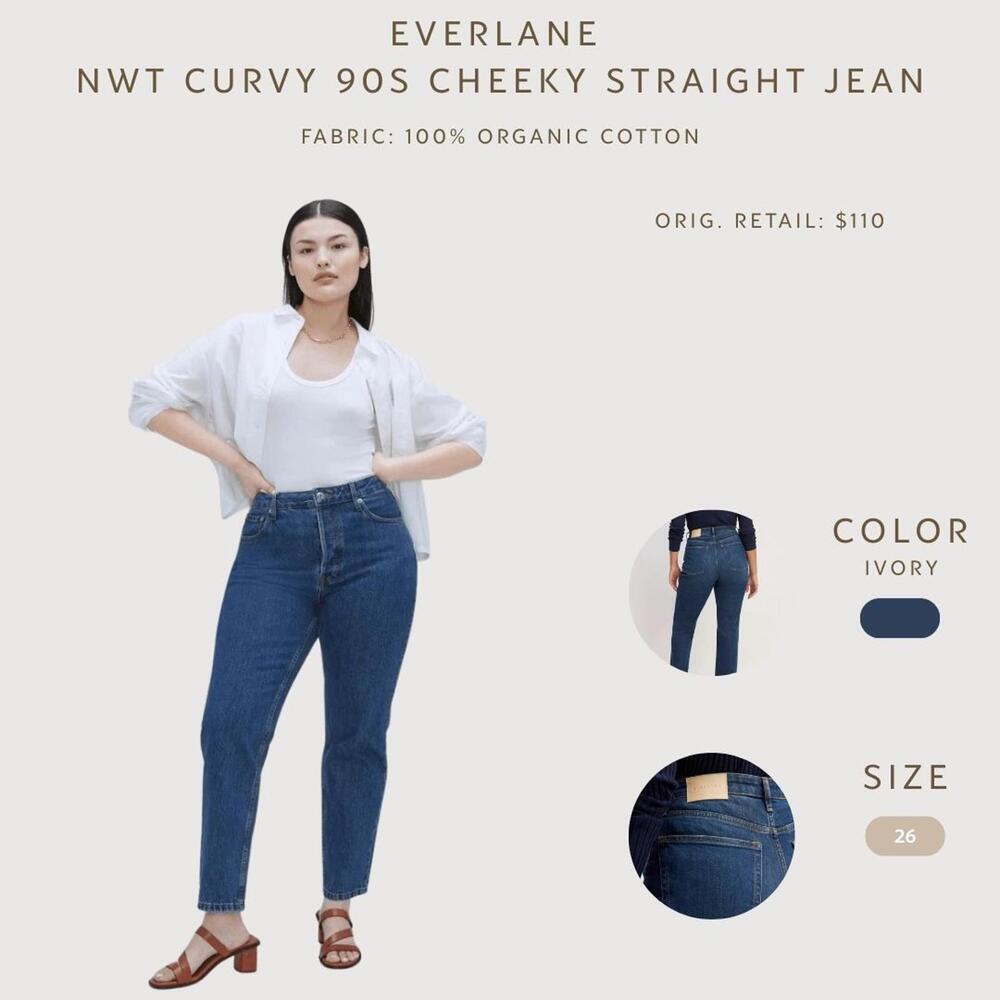Everlane NWT Curvy 90s Cheeky Straight Jeans Size 26 Organic Cotton